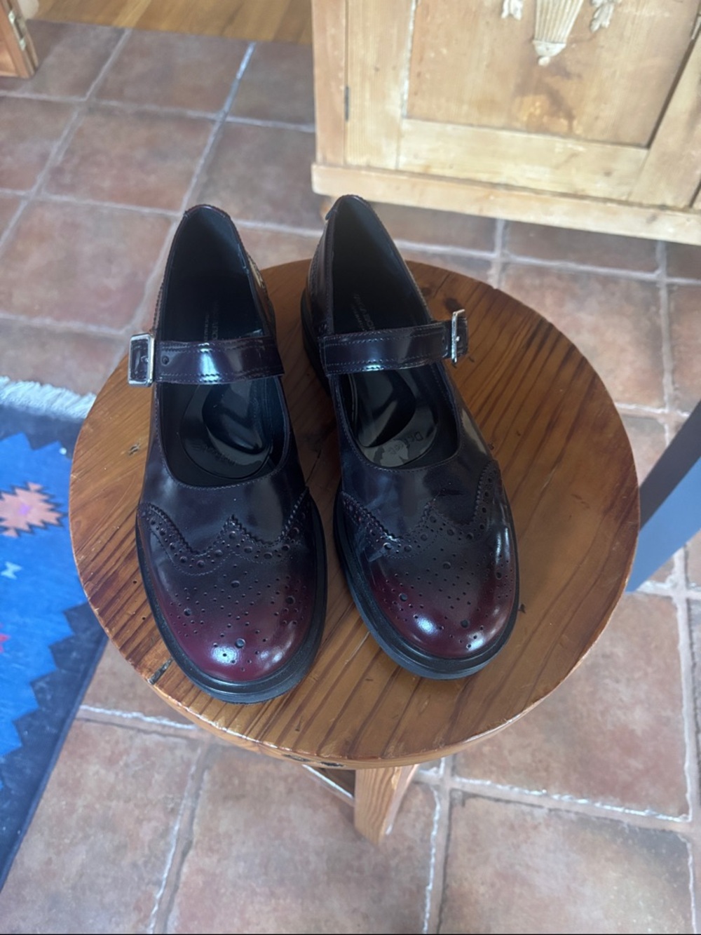 Vagabond Freya Burgundy Patent Mary Jane Brogues size 39